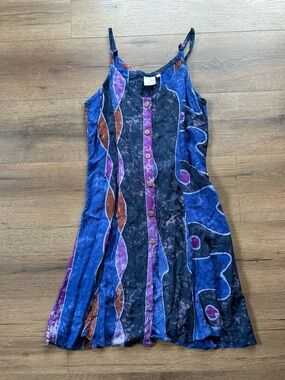 Blue Sky Blue, Purple & Black Sleeveless Button-Front Midi Dress